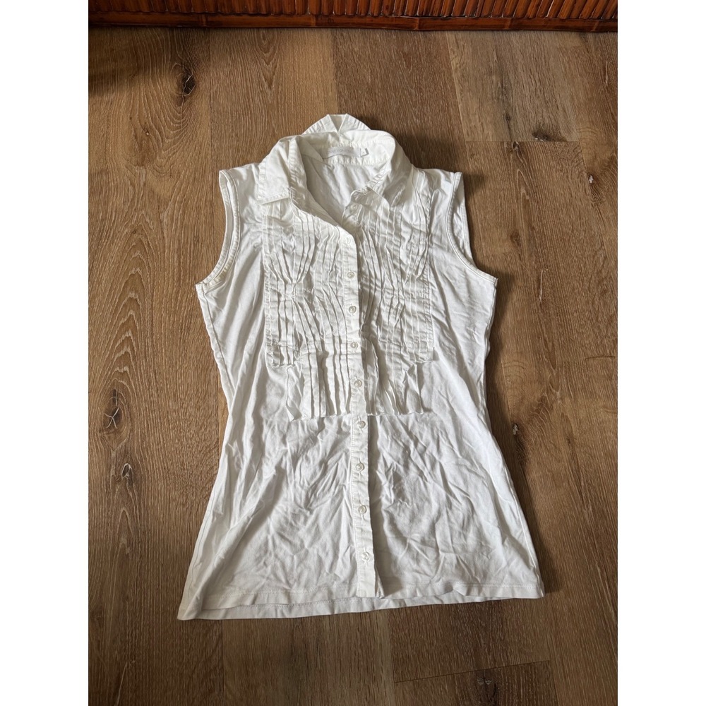 Anne Fontaine Linley White Pleated Bib Sleeveless Button Down Top Size 38